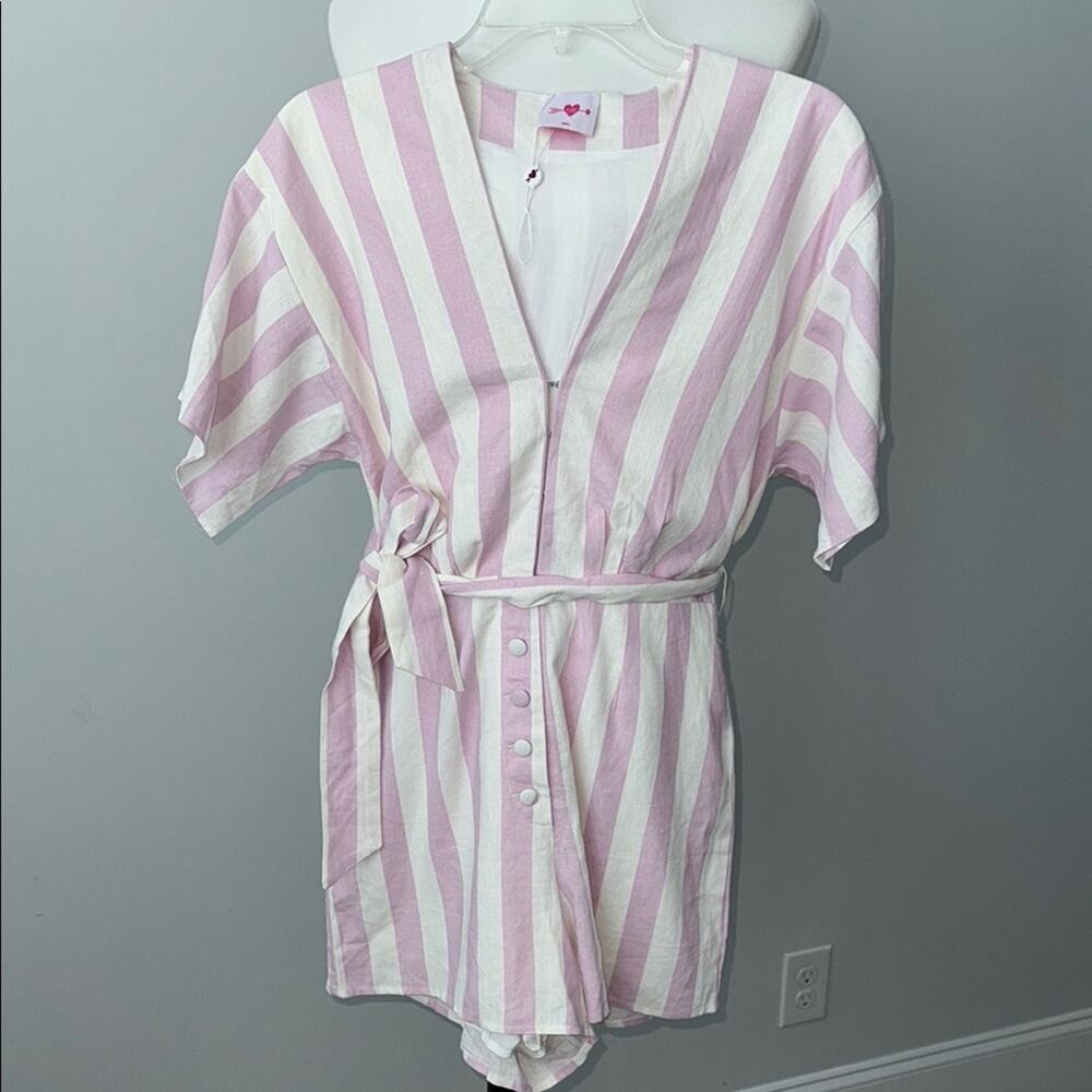 Buddy Love Audrey Pink and White Striped One Piece Romper Women's Small NWOT
